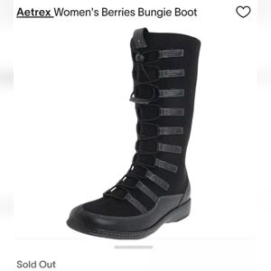 Women's AETREX Berries Bungie Adjustable Cord Lace Up Black Boots Size 7.5M